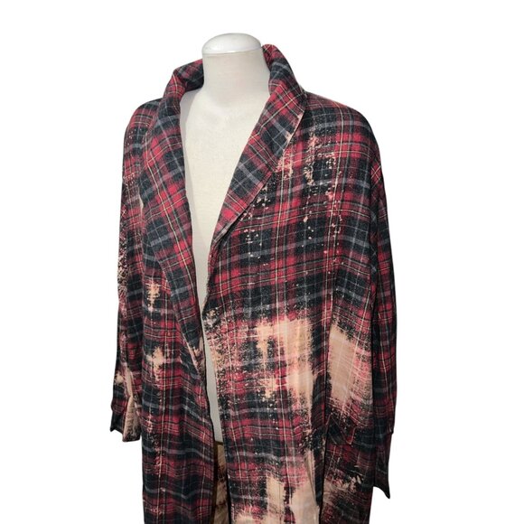 Vintage-Inspired Mens Plaid Duster Robe Bleached Effect One Size Fits Most Fruit - Picture 5 of 12
